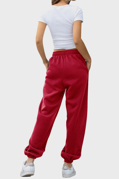 Elastic Waist Joggers with Pockets Deep Red