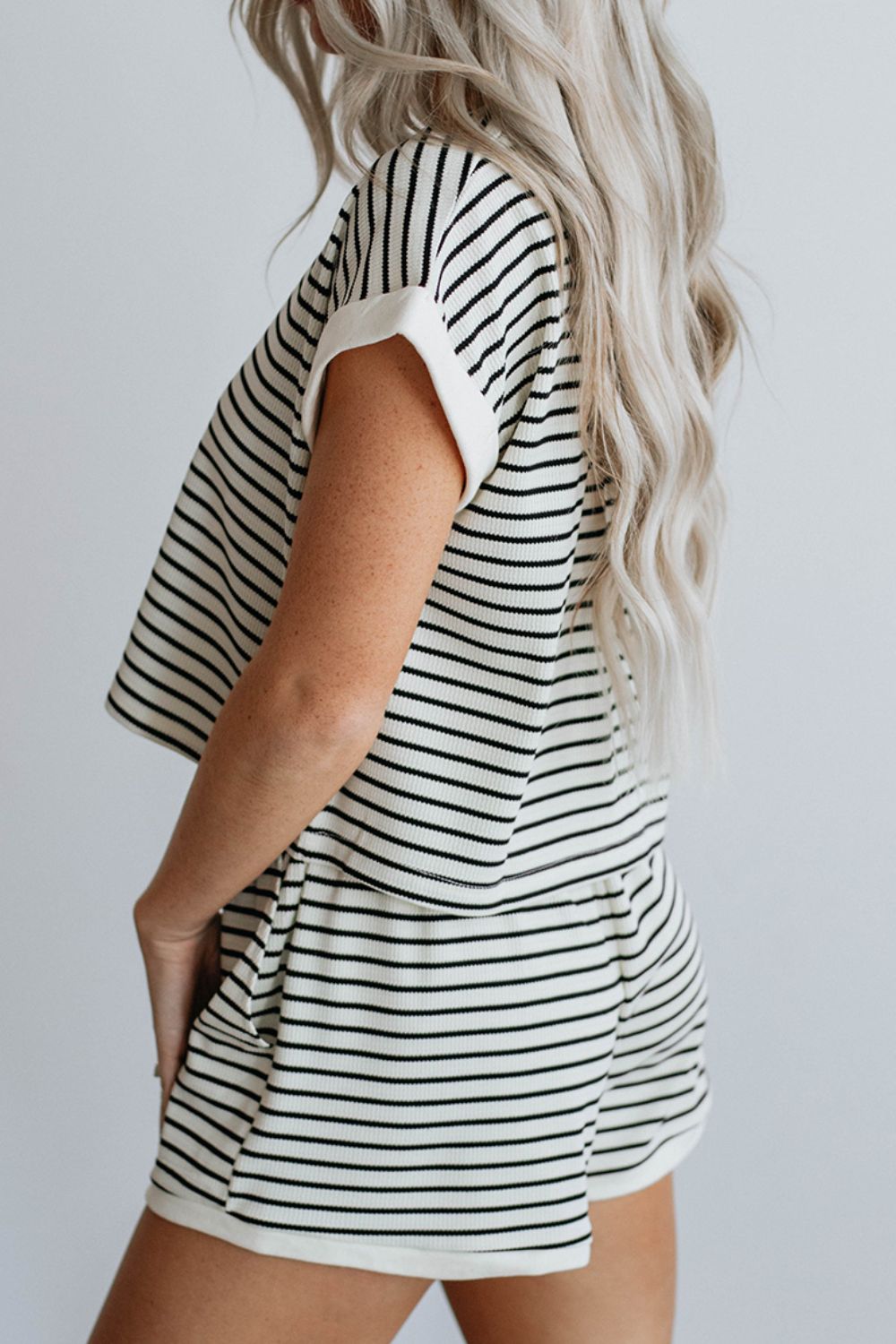 Striped Contrast Top and Shorts Set