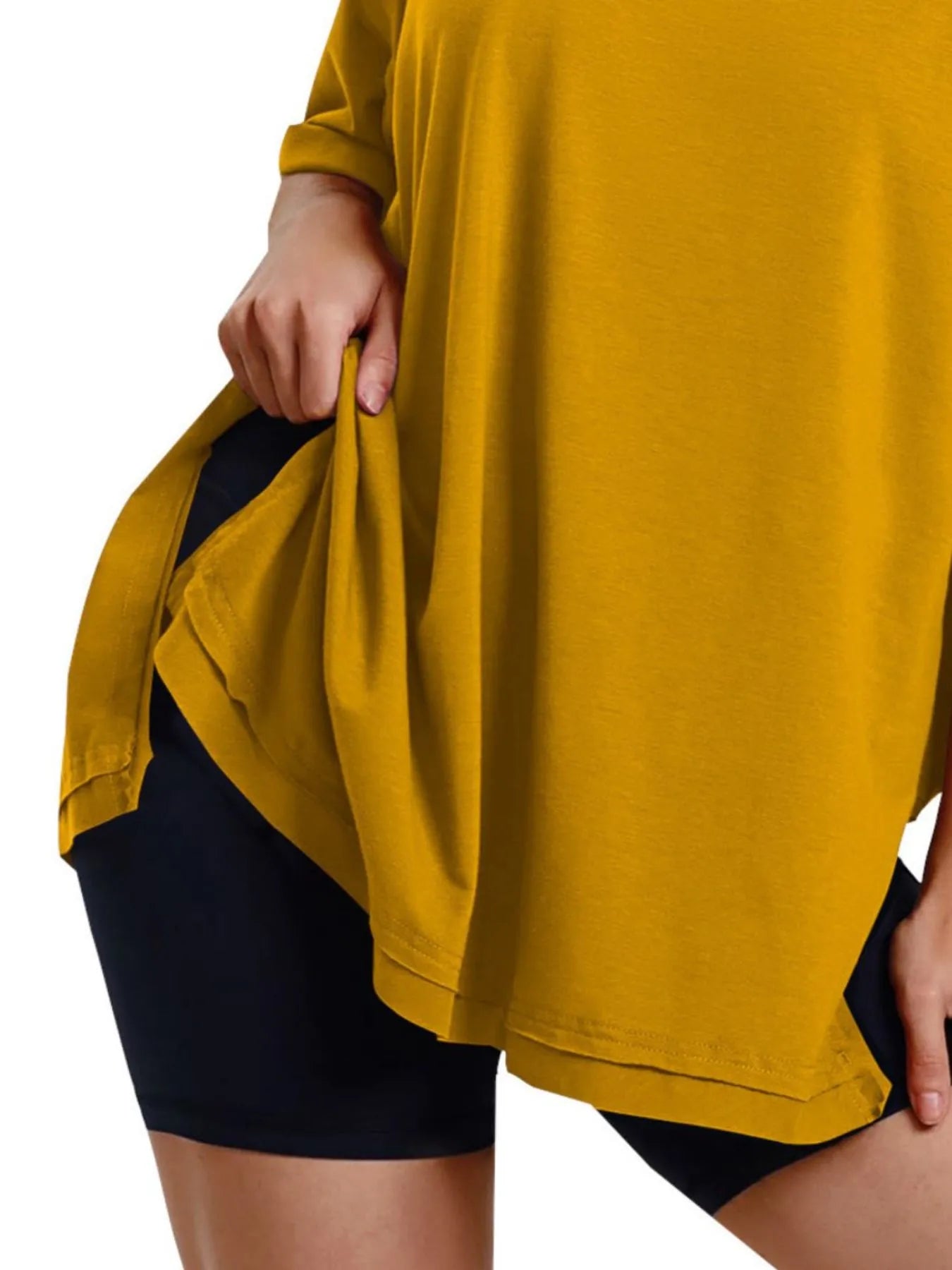 Full Size Oversized Drop Shoulder Side Slit T-Shirt Plus Size