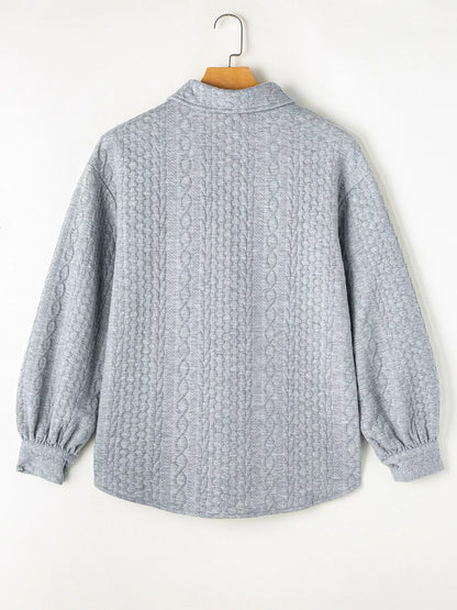 Cable Texture Puff Sleeve Loose Shacket