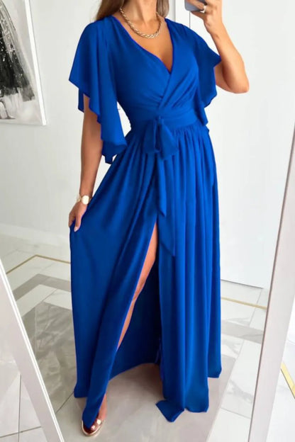 Surplice Flutter Sleeve Maxi Dress Royal Blue