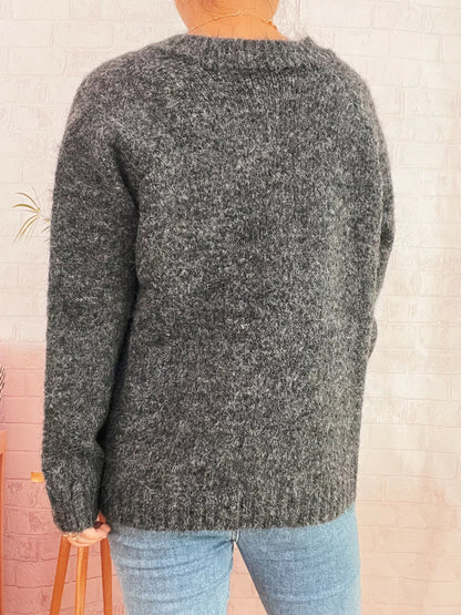 Mushroom Pattern Button-Up Cozy Knit Cardigan