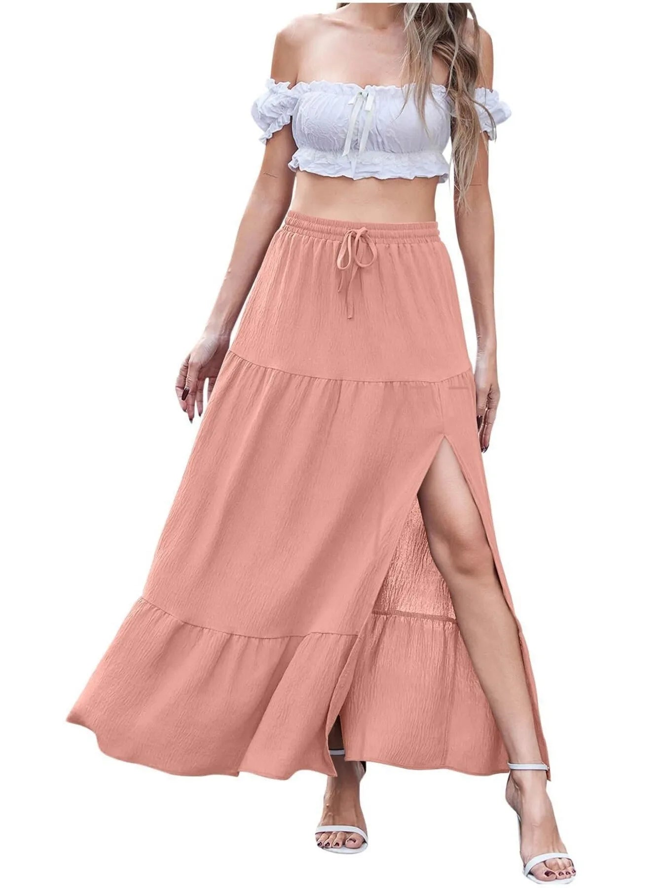 Full Size Slit Maxi Skirt Plus Size Pink