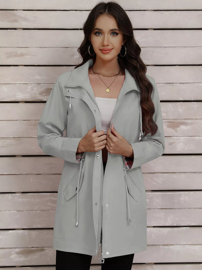 Drawstring Snap-Down Trench Coat