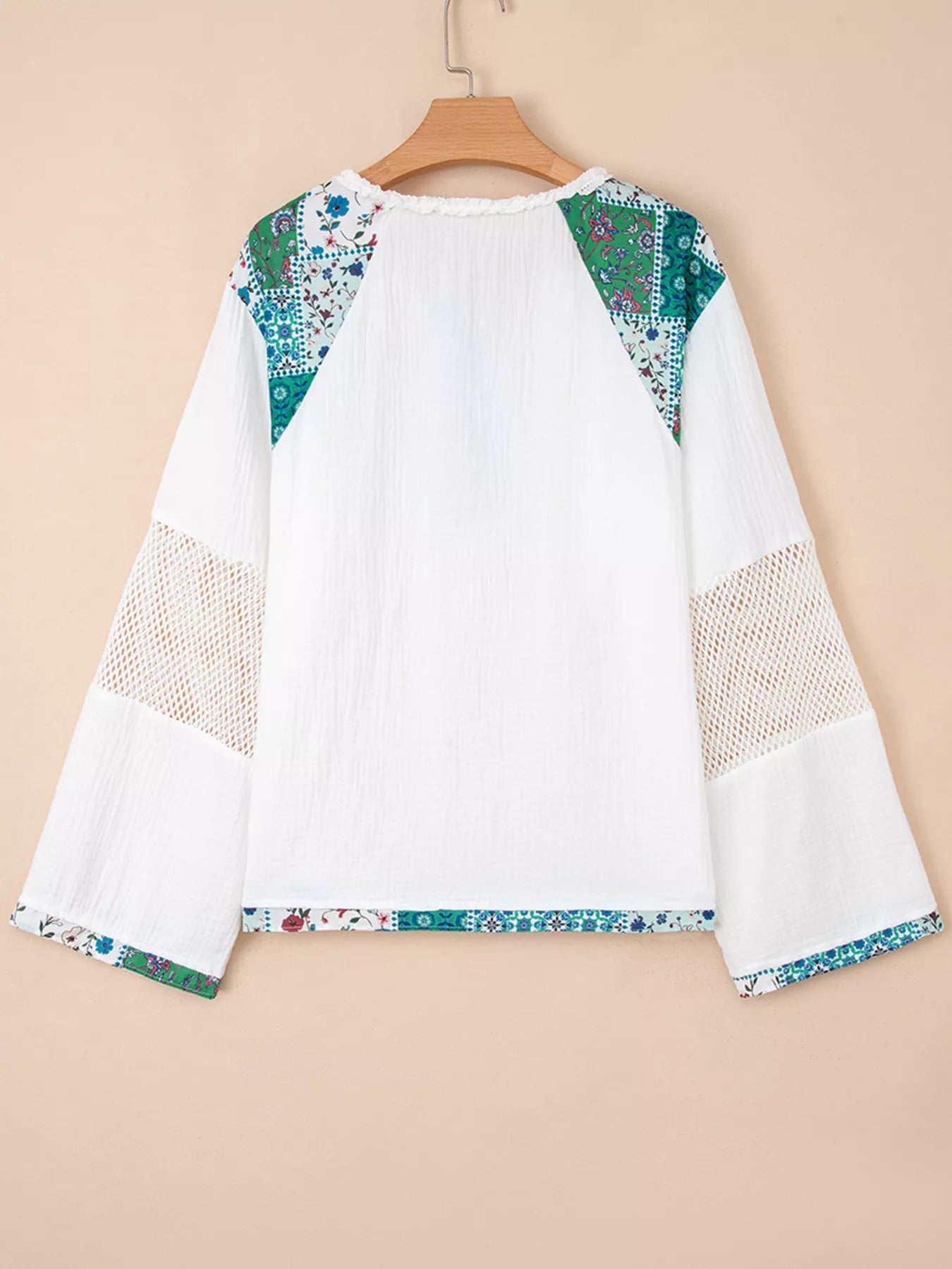 Mesh Patched Color Block Half Button Blouse