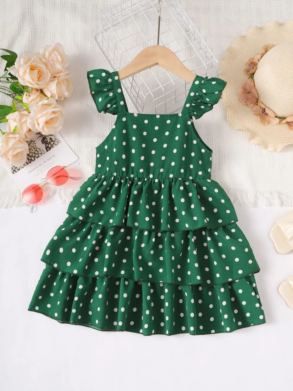 Bow Polka Dot Square Neck Layered Dress