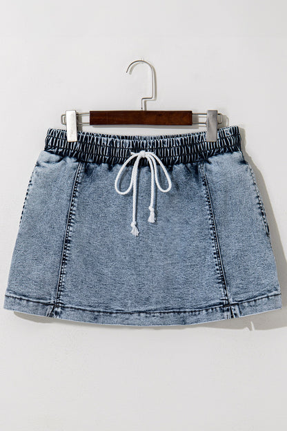 Drawstring High Waist Pocketed Denim Shorts