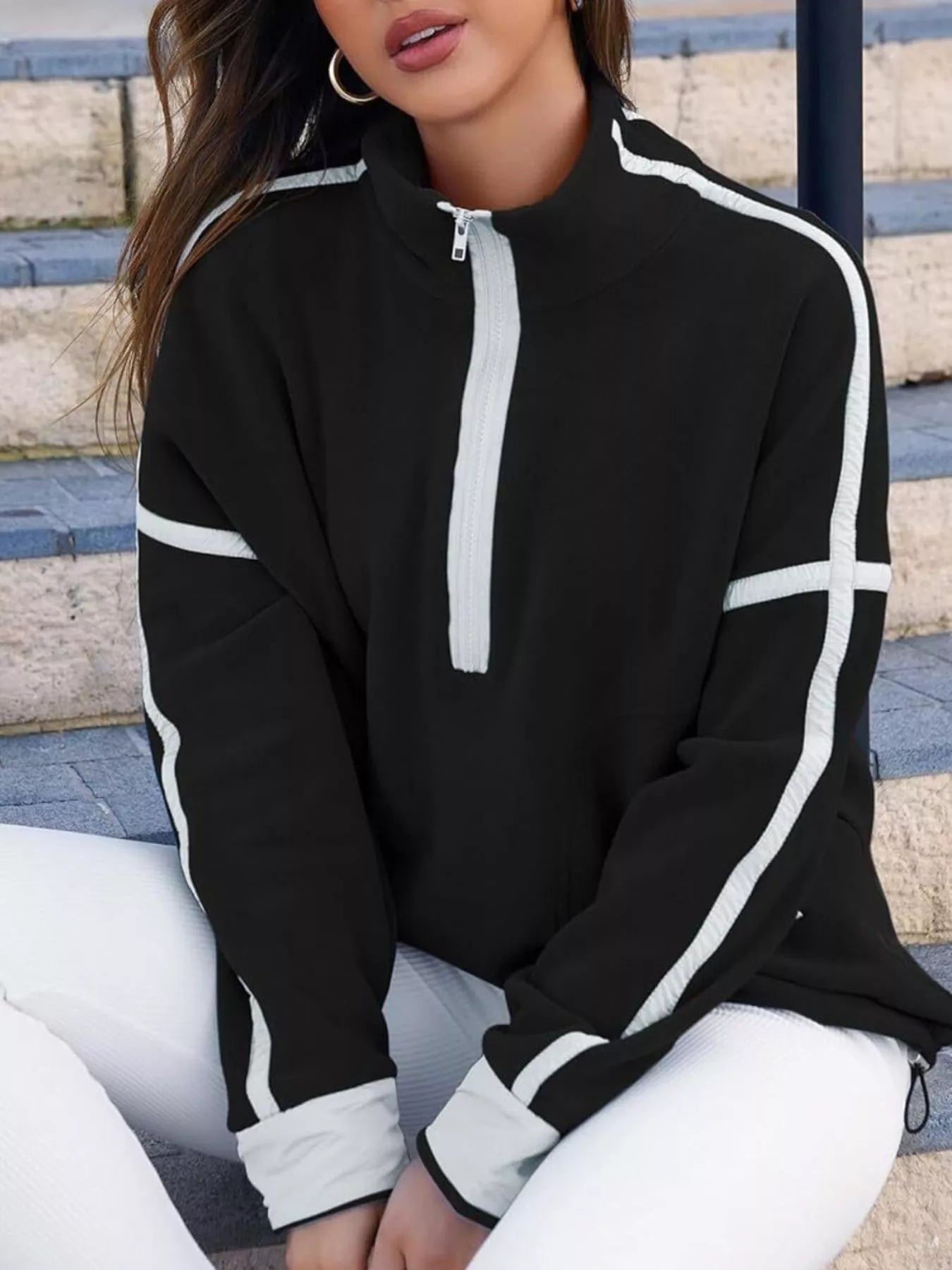 Half Zip Dropped Shoulder Sweatshirt Black