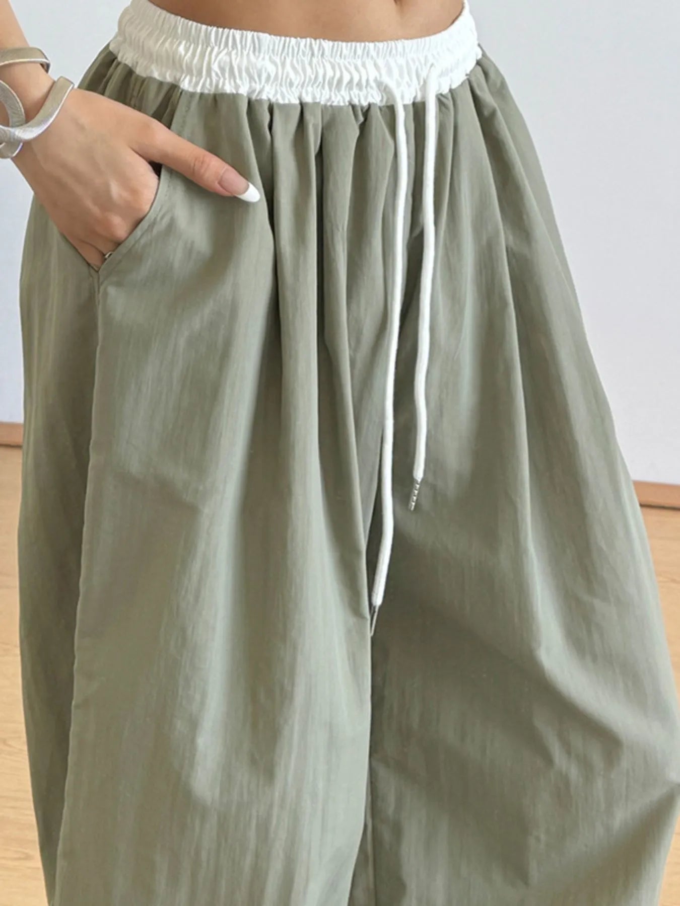 Wide Leg Drawstring Casual Pants