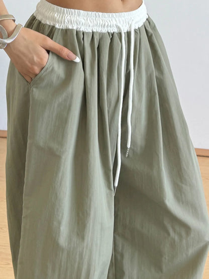 Wide Leg Drawstring Casual Pants