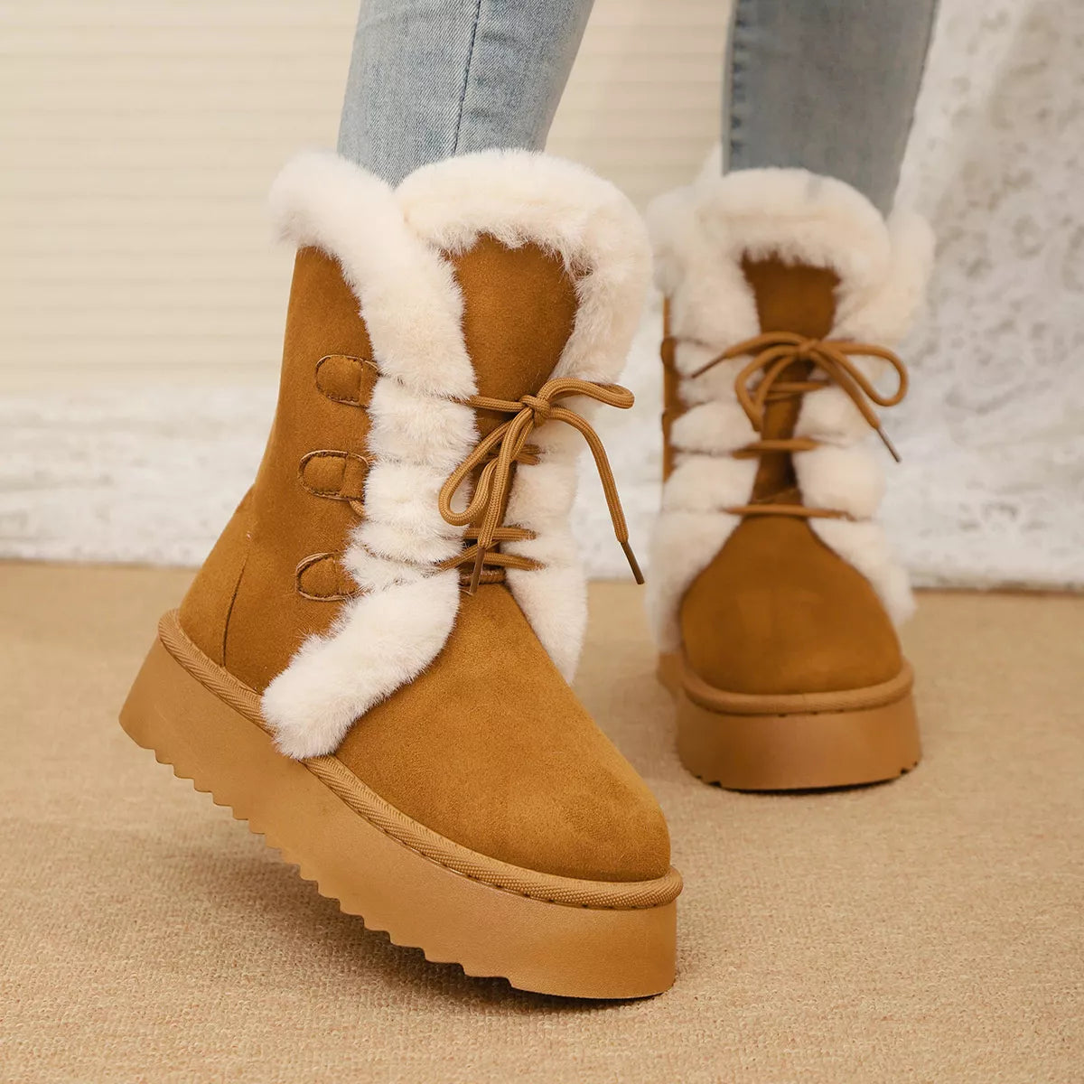 Lace-Up Winter Boots Caramel