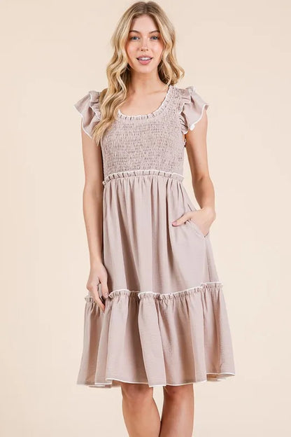 Lime 'N' Chili Ruffle Trim Smocked Dress with Contrast