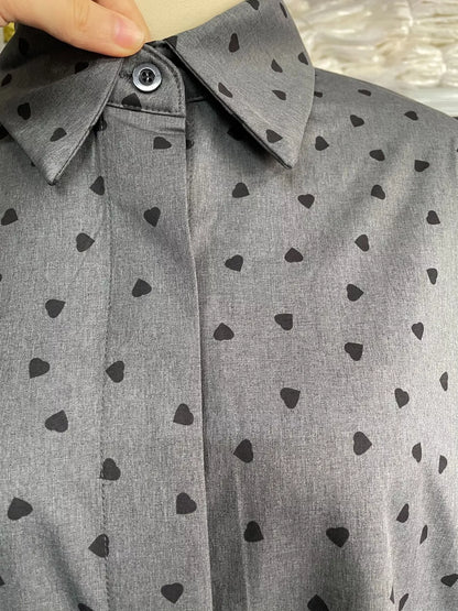 Heart Print Button Up Flounce Sleeve Shirt