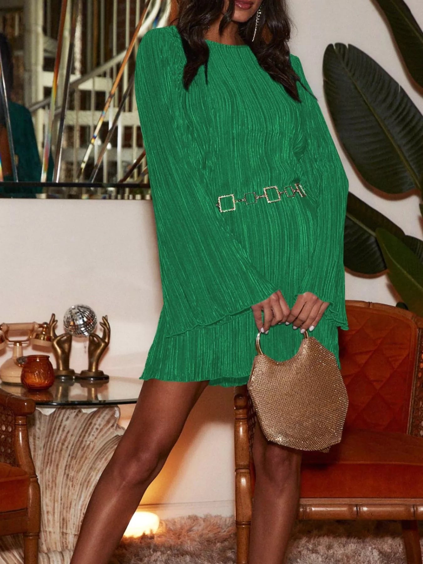 Cutout Back Flare Sleeve Dress