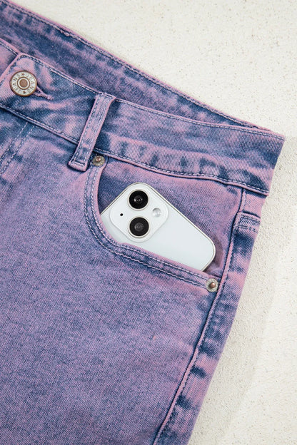 Washed Raw Hem Cropped Jeans