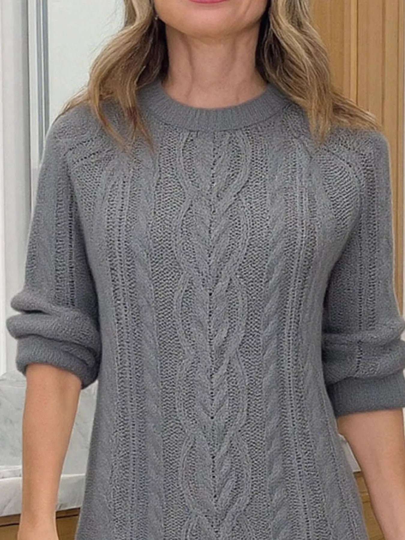 Full Size Cable Knit Pleated Hem Sweater Dress Plus Size