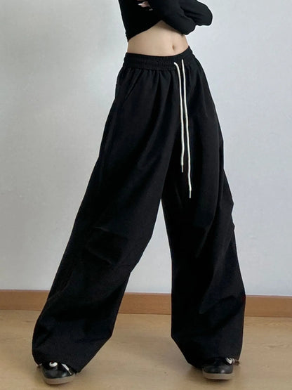 Oversized Wide Leg Drawstring Pants Black