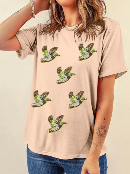 Flying Mallard Sequin Patched Short Sleeve Tee