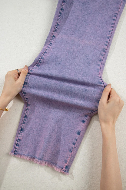 Washed Raw Hem Cropped Jeans