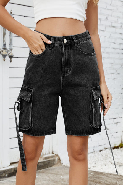 Washed Cargo Denim Shorts