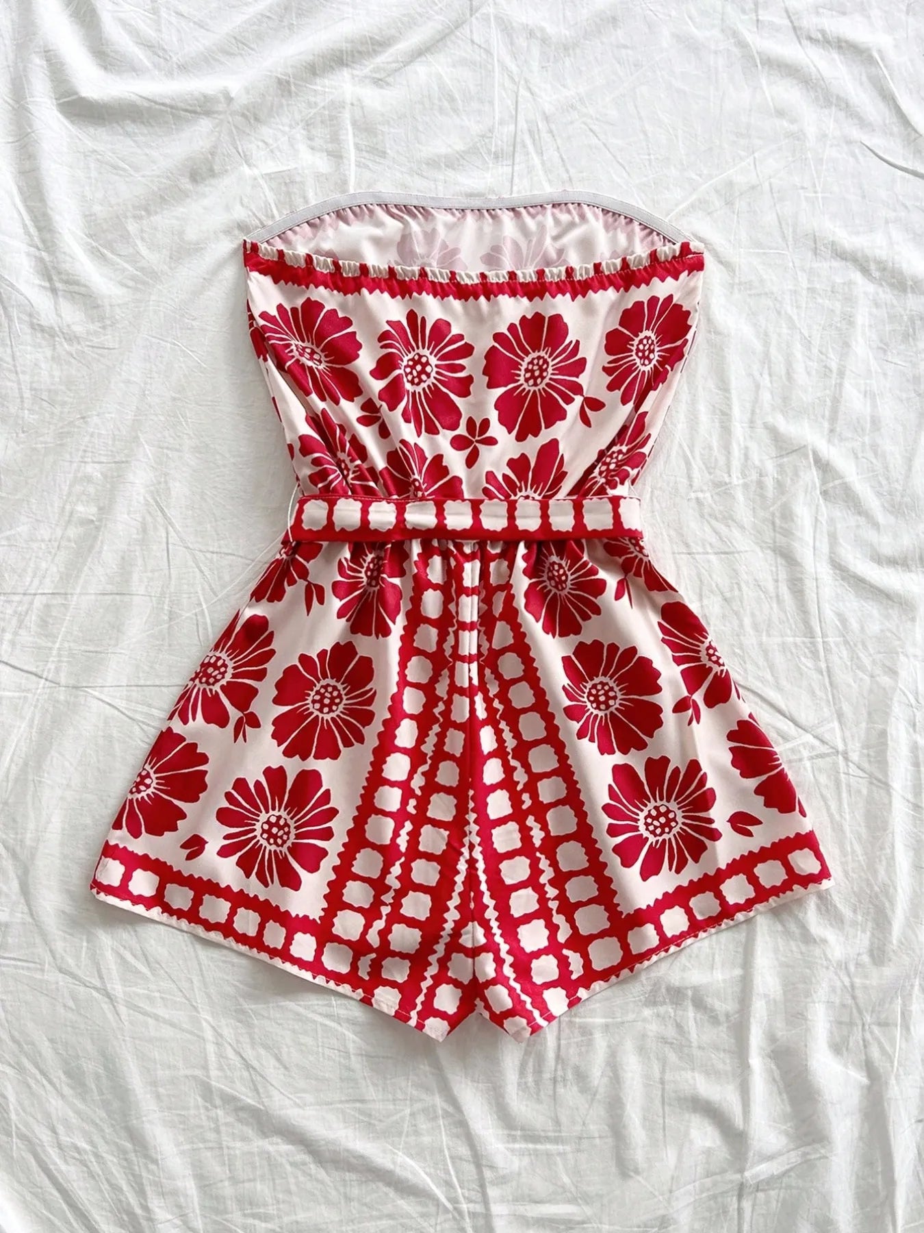 Printed Tube Tie Waist Romper