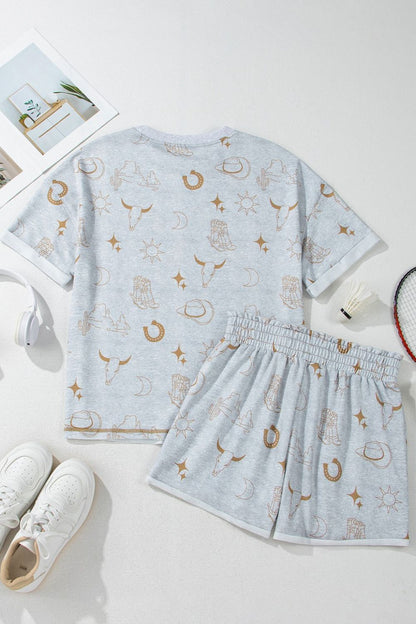 Printed T-Shirt and Elastic Waist Shorts Set