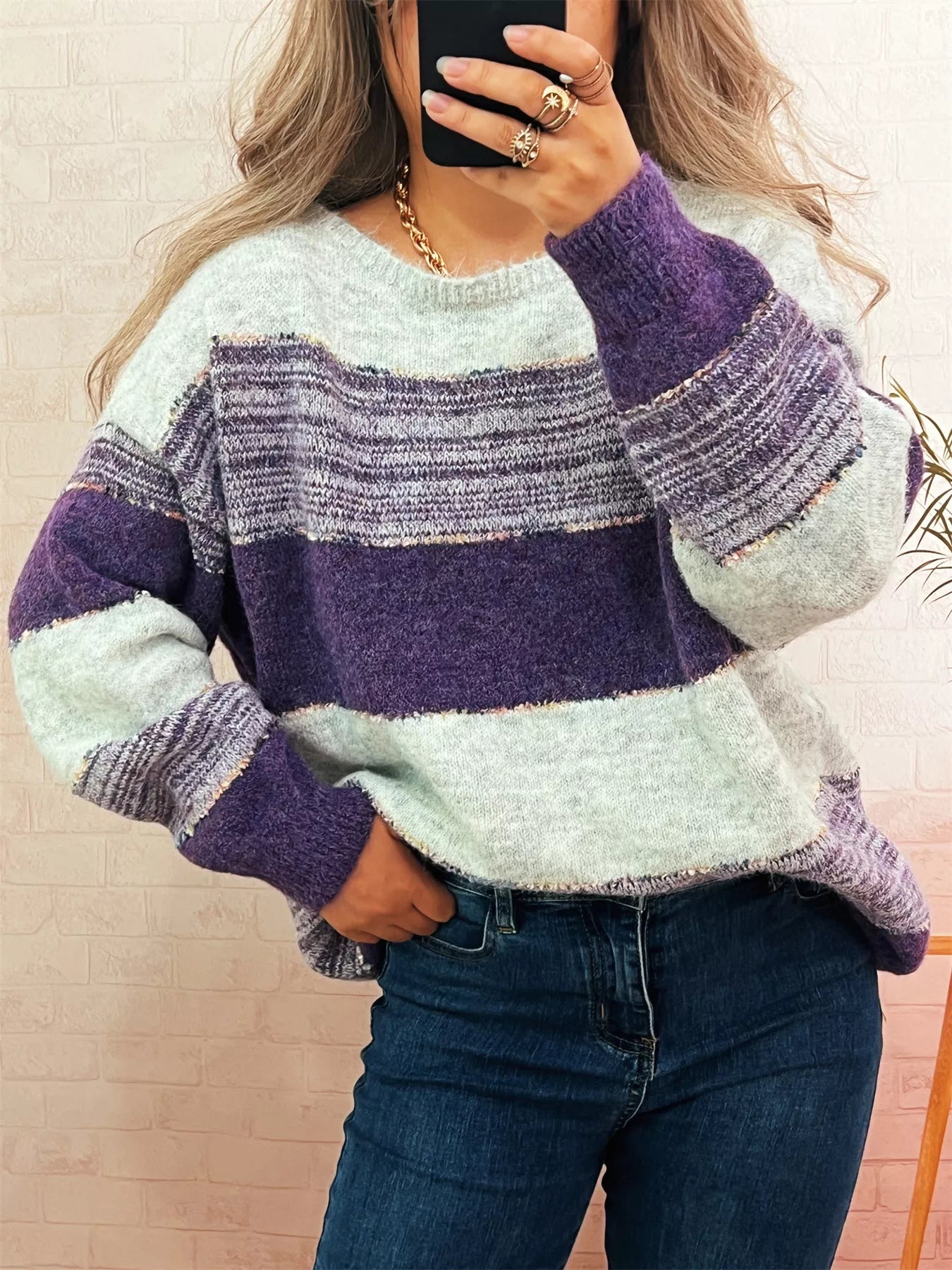 Color Block Dropped Shoulder Sweater