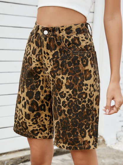 Leopard High Waist Denim Shorts