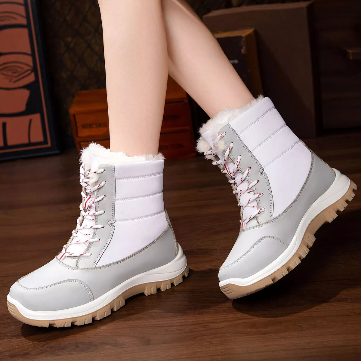Winter Waterproof Snow Boots with Warm Fur Lining
