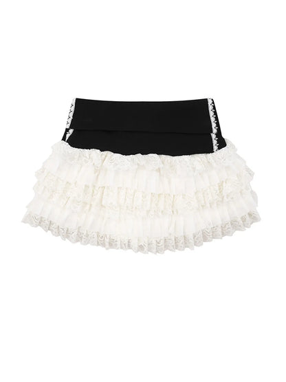 Layered Tulle Mini Skirt with Contrast Waistband