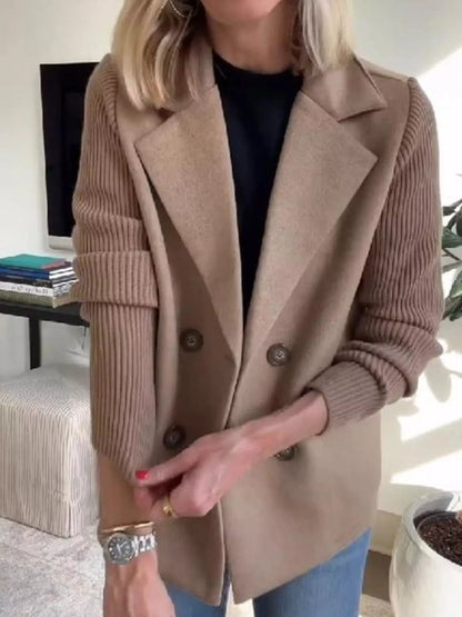 Full Size Knit Sleeve Double-Breasted Outerwear Plus Size