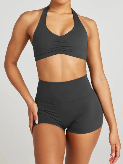 Halter Neck Cami and Shorts Active Set Dark Gray