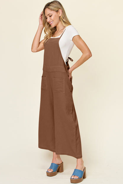 Textured Cotton Sleeveless Wide Leg Jumpsuit
