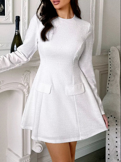 Cutout Back Long Sleeve Mini Dress White