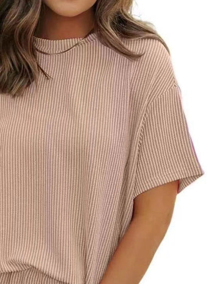 Full Size Ribbed Short Sleeve Top and Shorts Two-Piece Set Plus Size