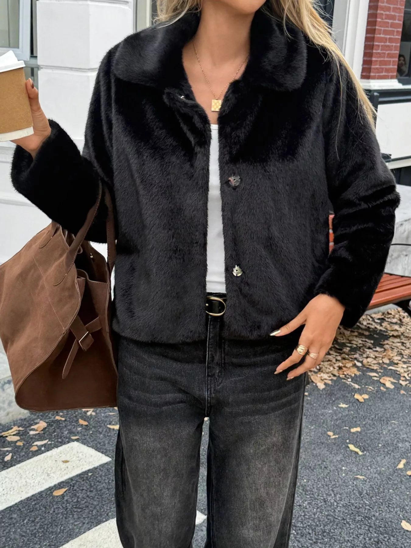 Faux Fur Button-Down Outerwear