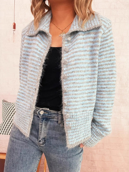 Striped Button-Up Long Sleeve Cardigan