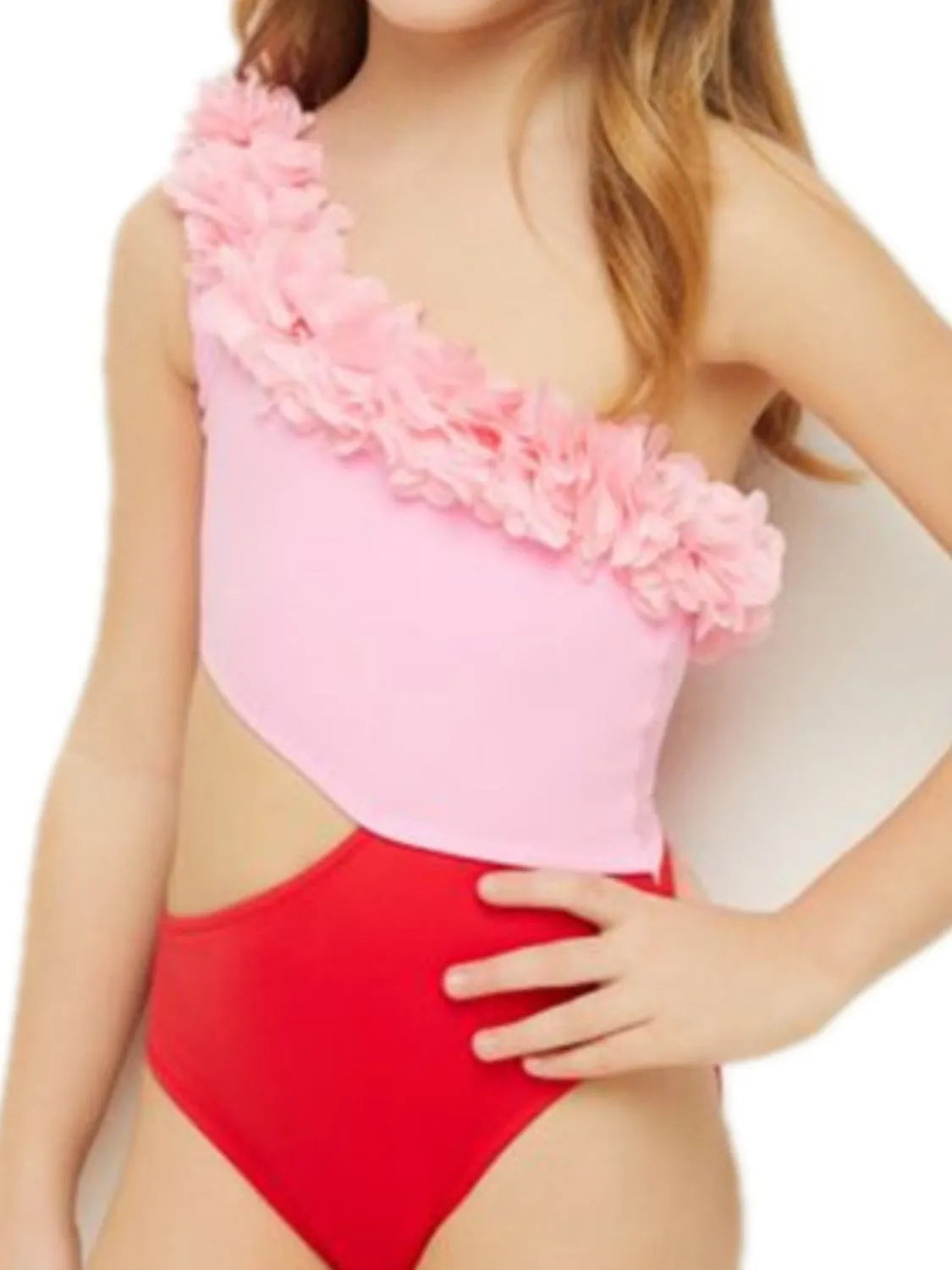 Cutout One Shoulder Contrast Parent-Child Swimwear