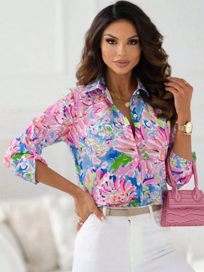 Floral Print Button-Down Shirt Pink