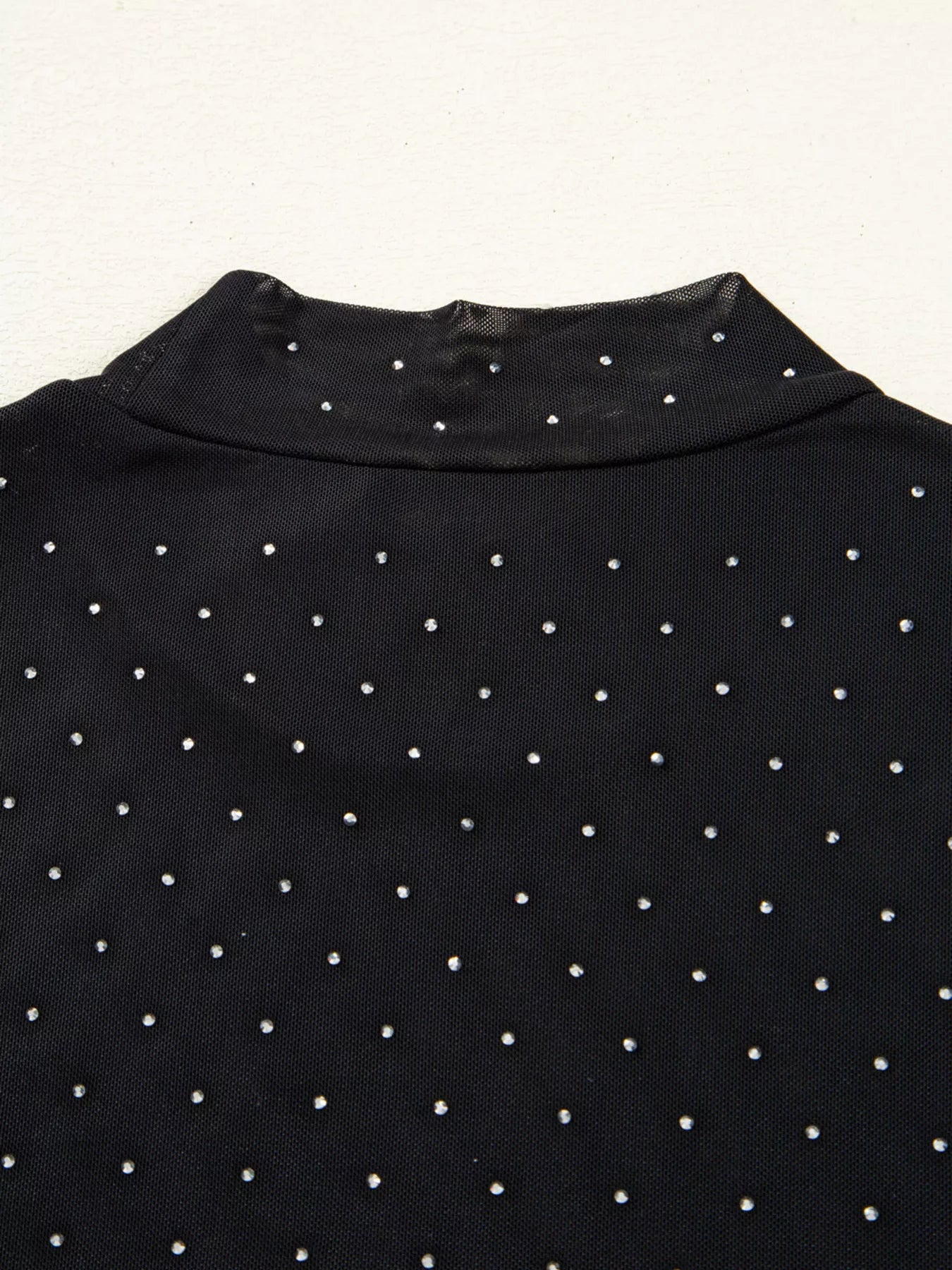 Rhinestone Embellished Mesh Long Sleeve Top