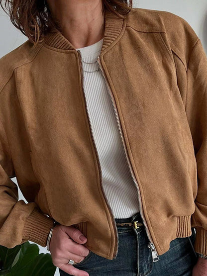 Zip Up Long Sleeve Jacket Brown