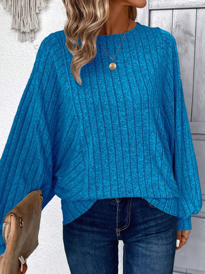 Plus Size Round Neck Batwing Sleeve T-Shirt Blue