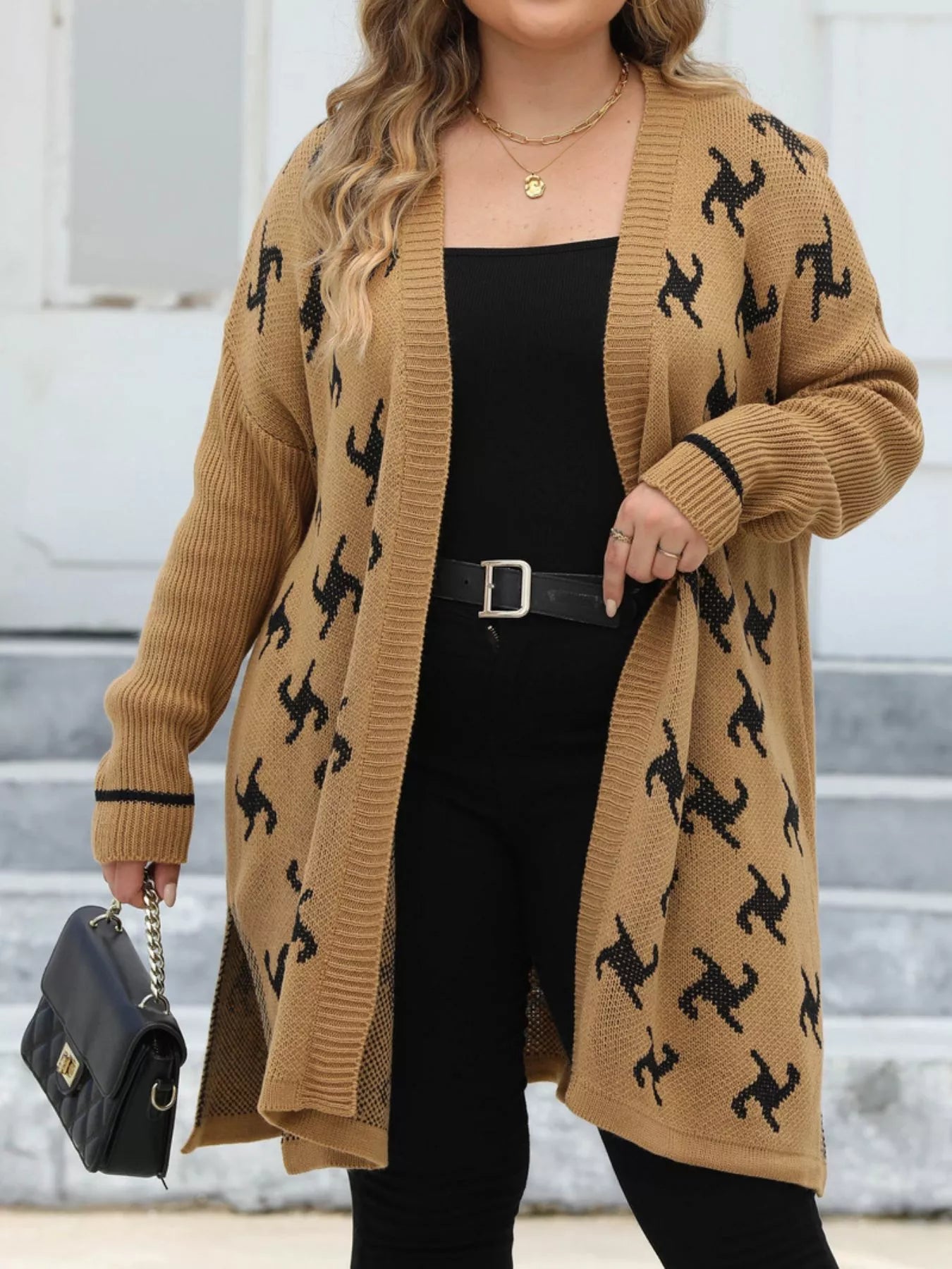 Plus Size Open Front Drop Shoulder Knit Cardigan