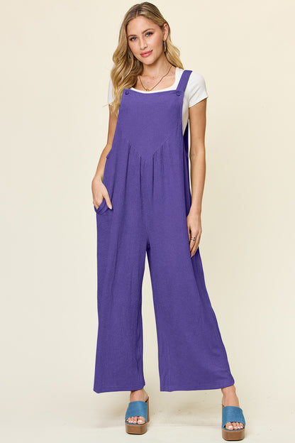 Textured Long Sleeveless Wide Leg Jumpsuit Light Indigo