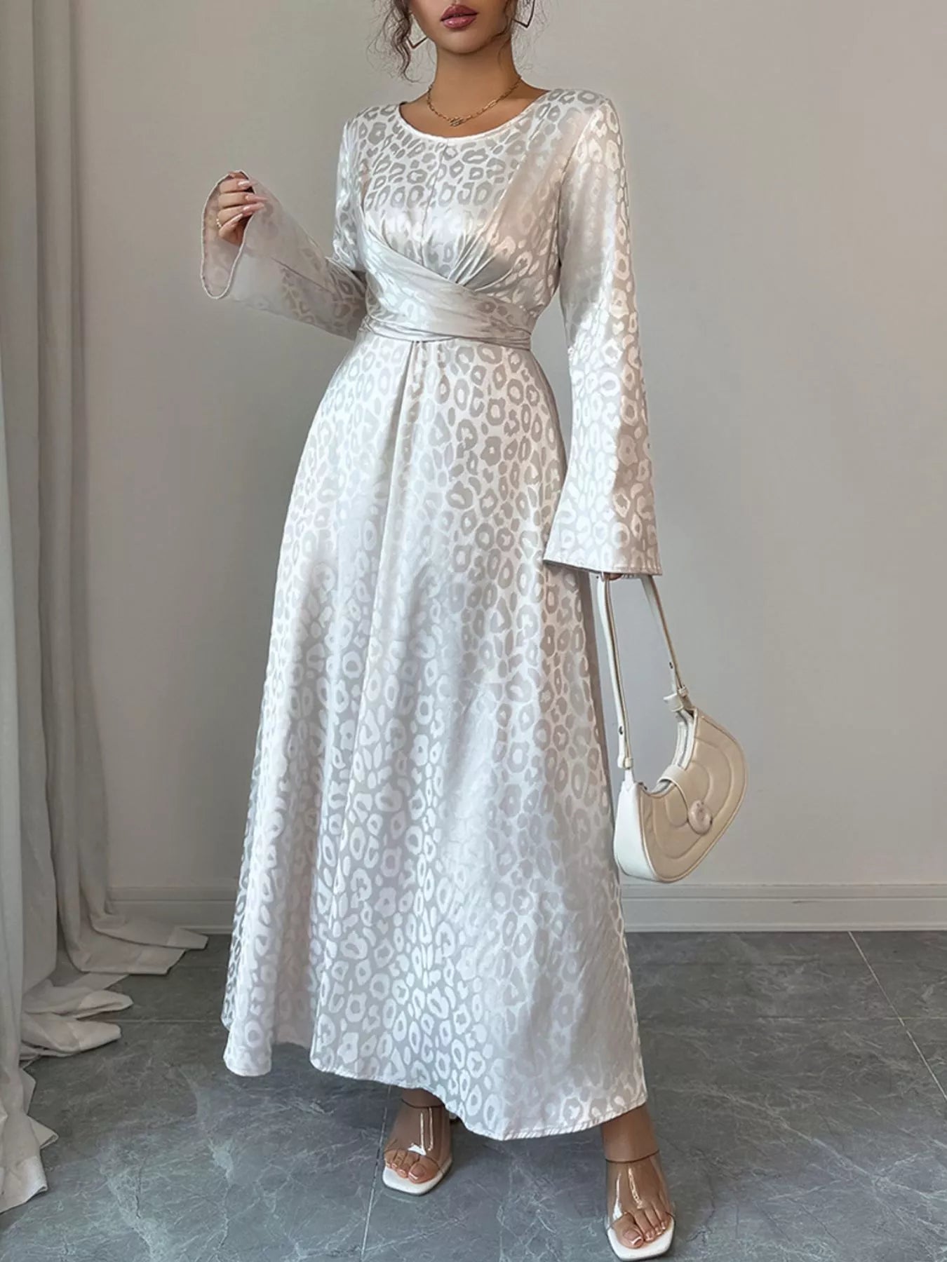 Leopard Long Sleeve Tie Back Maxi Dress