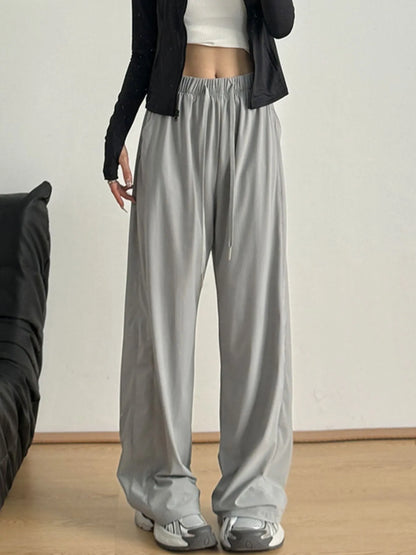 Wide-Leg Drawstring Pants Light Gray