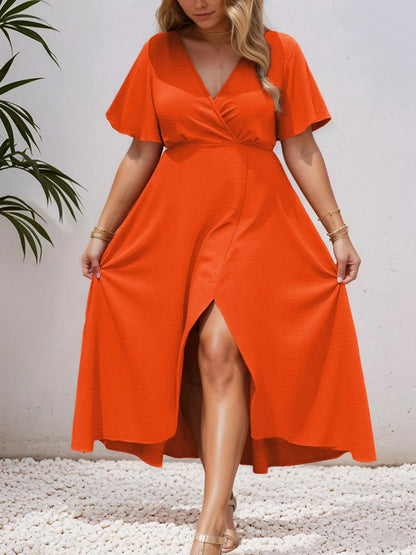 Plus Size Surplice Flutter Sleeve Dress