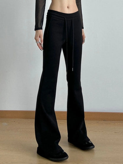 High Waist Flare Drawstring Casual Pants Black