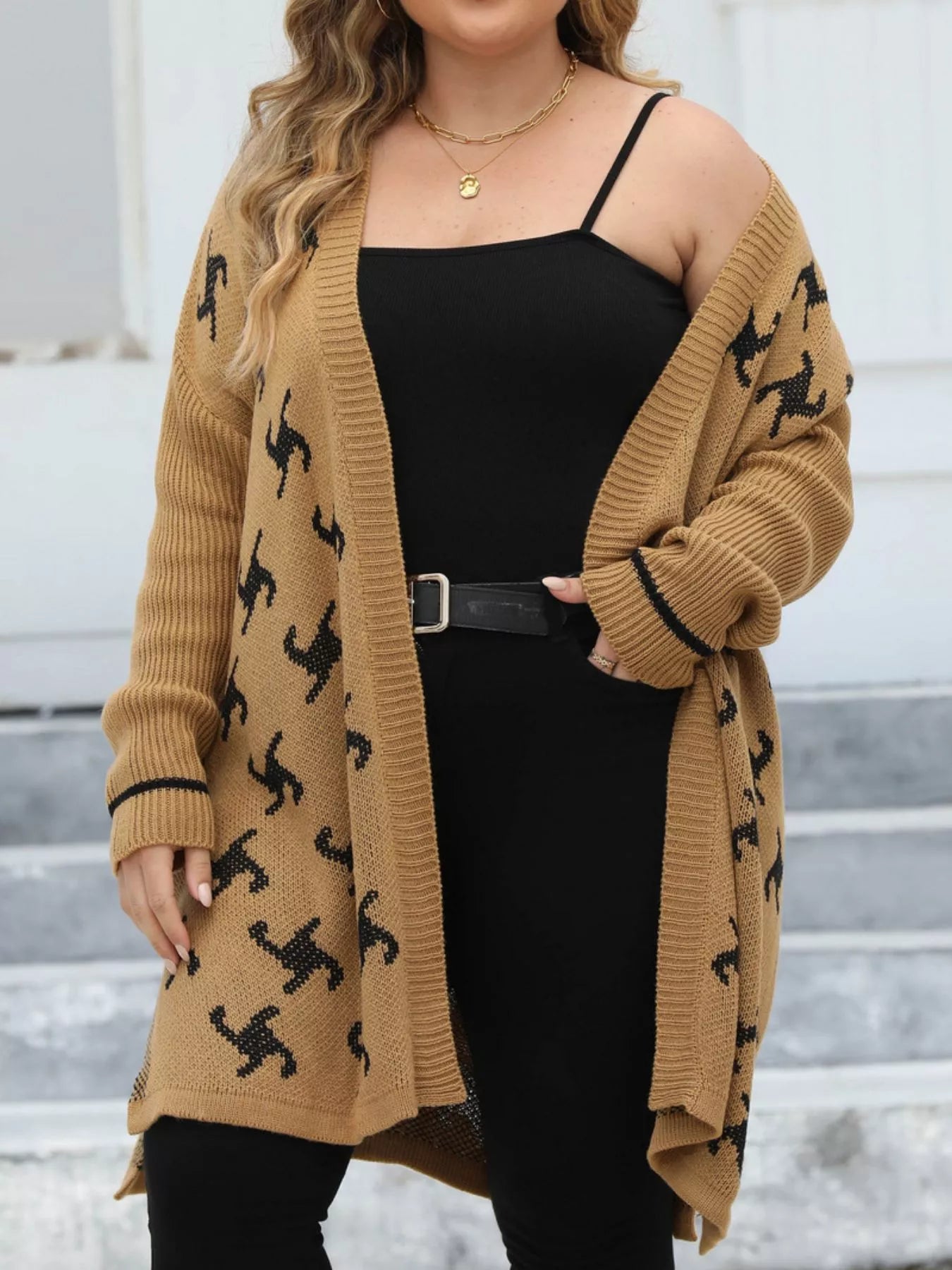 Plus Size Open Front Drop Shoulder Knit Cardigan