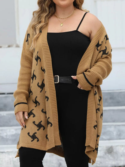 Plus Size Open Front Drop Shoulder Knit Cardigan